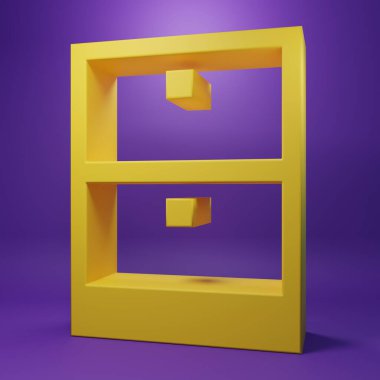 Yellow Archive papers drawer icon isolated on purple background. Drawer with documents. File cabinet drawer. Office furniture. Minimalism concept. 3D render illustration.