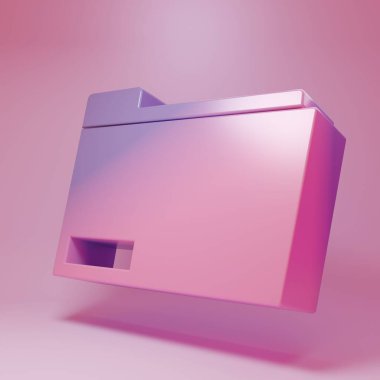 Purple-pink Document folder icon isolated on pink background. Accounting binder symbol. Bookkeeping management. Minimalism concept. 3D render illustration.