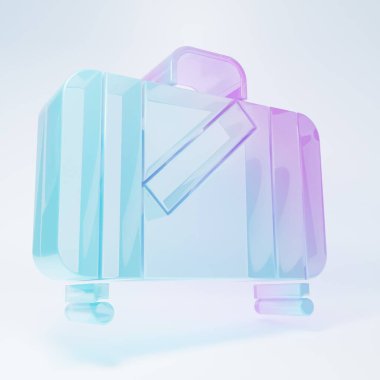 Frosted glass Suitcase for travel and stickers icon isolated on white background. Traveling baggage sign. Travel luggage icon. Minimalism concept. 3D render illustration.