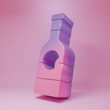 Purple-pink Champagne bottle icon isolated on pink background. Minimalism concept. 3D render illustration.