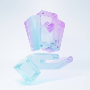 Frosted glass Hand holding playing cards icon isolated on white background. Casino game design. Minimalism concept. 3D render illustration.