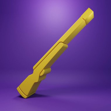 Yellow Hunting gun icon isolated on purple background. Hunting shotgun. Minimalism concept. 3D render illustration.