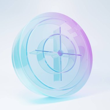 Buzlu cam hedef sporu beyaz arka planda izole edilmiş atış yarışması ikonu. Atış mesafesi ya da atış mesafesi için sayıları olan temiz bir hedef. Minimalizm kavramı. 3 Boyutlu resimleme.