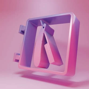 Purple-pink Barbershop with razor icon isolated on pink background. Hairdresser logo or signboard. Minimalism concept. 3D render illustration.