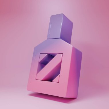 Purple-pink Aftershave icon isolated on pink background. Cologne spray icon. Male perfume bottle. Minimalism concept. 3D render illustration.