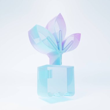 Frosted glass Plant in bottle icon isolated on white background. Seed and seedling. Leaves sign. Leaf nature. Minimalism concept. 3D render illustration.