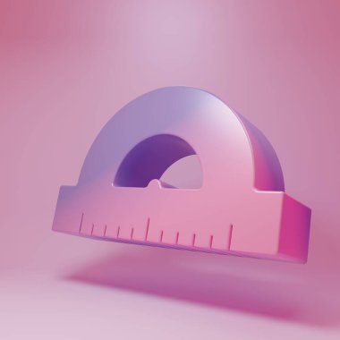 Purple-pink Protractor grid for measuring degrees icon isolated on pink background. Tilt angle meter. Measuring tool. Geometric symbol. Minimalism concept. 3D render illustration.