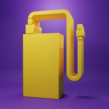 Yellow Power bank with different charge cable icon isolated on purple background. Portable charging device. Minimalism concept. 3D render illustration.