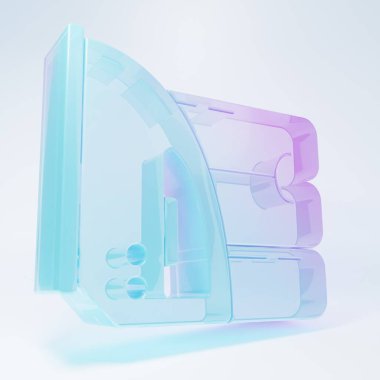 Buzlu cam elektrikli ütü ve havlu ikonu beyaz arka planda izole edilmiş. Buhar ütüsü. Minimalizm kavramı. 3 Boyutlu resimleme.