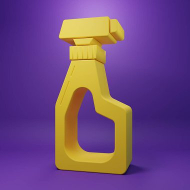 Yellow Cleaning spray bottle with detergent liquid icon isolated on purple background. Minimalism concept. 3D render illustration.