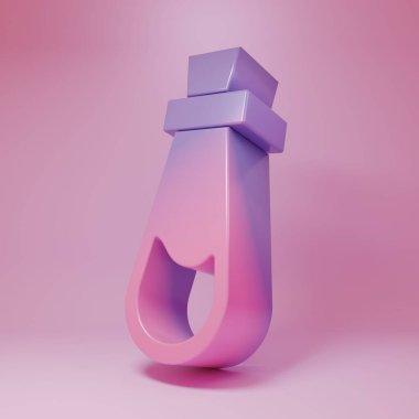Pembe arka planda ikon izole edilmiş mor-pembe şişe. Sihirli iksirli matara. Mutlu Cadılar Bayramı Partisi. Minimalizm kavramı. 3 Boyutlu resimleme.