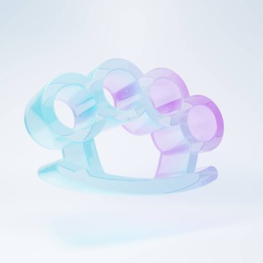 Frosted glass Brass knuckles icon isolated on white background. Minimalism concept. 3D render illustration.