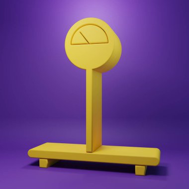 Yellow Scale icon isolated on purple background. Logistic and delivery. Weight of delivery package on a scale. Minimalism concept. 3D render illustration.