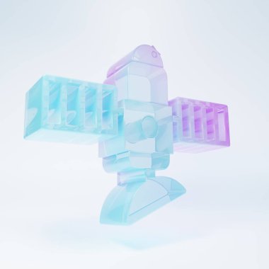 Frosted glass Satellite icon isolated on white background. Minimalism concept. 3D render illustration.