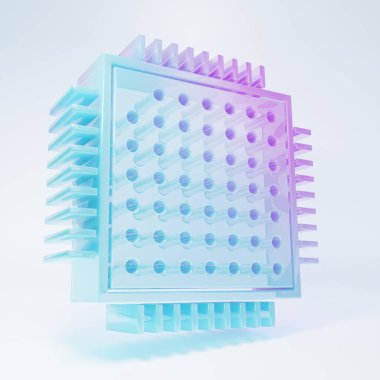 Frosted glass Processor icon isolated on white background. CPU, central processing unit, microchip, microcircuit, computer processor, chip. Minimalism concept. 3D render illustration.