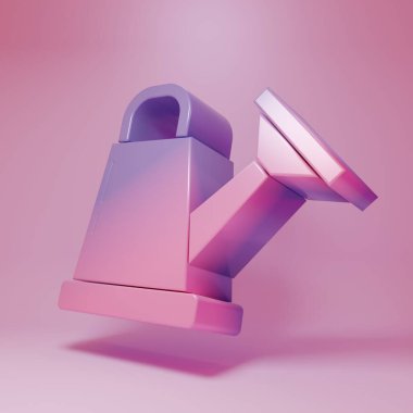 Purple-pink Watering can icon isolated on pink background. Irrigation symbol. Minimalism concept. 3D render illustration.