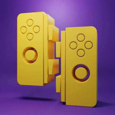 Sarı Oyun Alanı simgesi mor arkaplanda izole edildi. Oyun kontrolörü. Minimalizm kavramı. 3 Boyutlu resimleme.