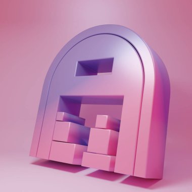 Purple-pink Warehouse icon isolated on pink background. Minimalism concept. 3D render illustration.
