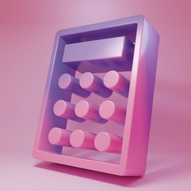 Purple-pink Calculator icon isolated on pink background. Accounting symbol. Business calculations mathematics education and finance. Minimalism concept. 3D render illustration.