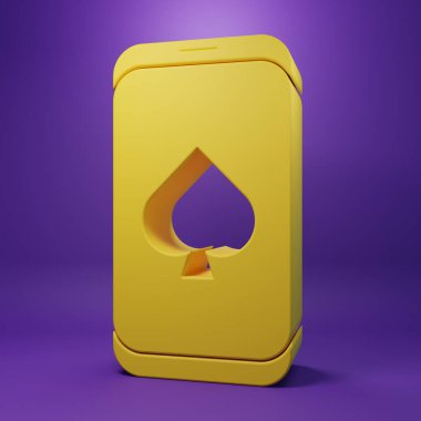 Yellow Online poker table game icon isolated on purple background. Online casino. Minimalism concept. 3D render illustration.