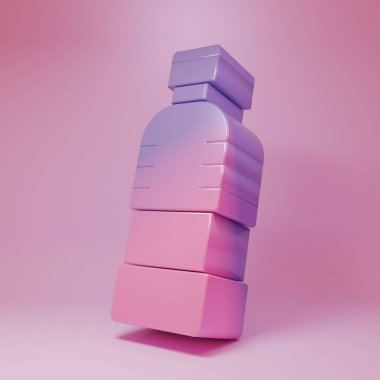Purple-pink Bottle of water icon isolated on pink background. Soda aqua drink sign. Minimalism concept. 3D render illustration.