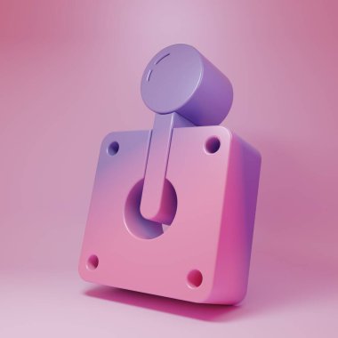 Purple-pink Joystick for arcade machine icon isolated on pink background. Joystick gamepad. Minimalism concept. 3D render illustration.