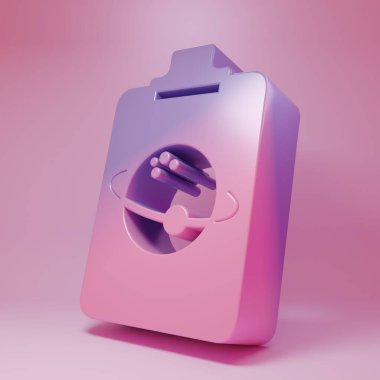 Purple-pink Planet icon isolated on pink background. Minimalism concept. 3D render illustration.