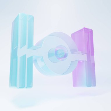 Frosted glass Cosmic ship icon isolated on white background. Minimalism concept. 3D render illustration.