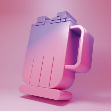 Purple-pink Hot chocolate cup with marshmallows icon isolated on pink background. Merry Christmas and Happy New Year. Minimalism concept. 3D render illustration.