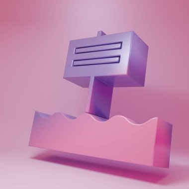 Purple-pink Blank wooden sign board icon isolated on pink background. Minimalism concept. 3D render illustration.