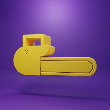 Yellow Chainsaw icon isolated on purple background. Minimalism concept. 3D render illustration.
