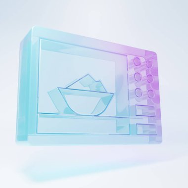 Frosted glass Microwave oven icon isolated on white background. Home appliances icon. Minimalism concept. 3D render illustration.