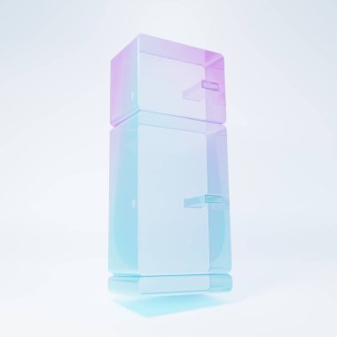 Frosted glass Refrigerator icon isolated on white background. Fridge freezer refrigerator. Household tech and appliances. Minimalism concept. 3D render illustration.