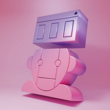 Purple-pink Robot icon isolated on pink background. Minimalism concept. 3D render illustration.