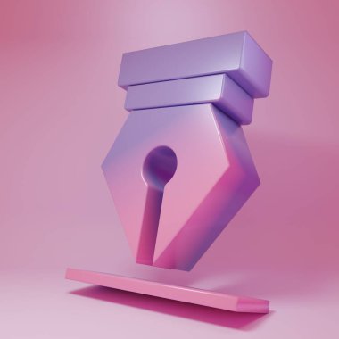 Mor pembe dolmakalem ucu simgesi pembe arka planda izole edilmiş. Kalem aleti işareti. Minimalizm kavramı. 3 Boyutlu resimleme.