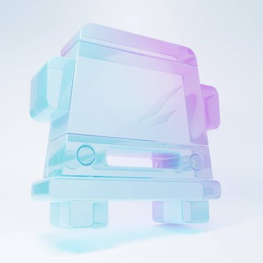 Beyaz arka planda izole edilmiş buzlu cam araba ikonu. Ön manzara. Minimalizm kavramı. 3 Boyutlu resimleme.