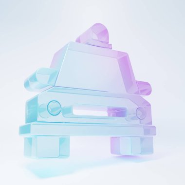 Frosted glass Taxi car icon isolated on white background. Minimalism concept. 3D render illustration.