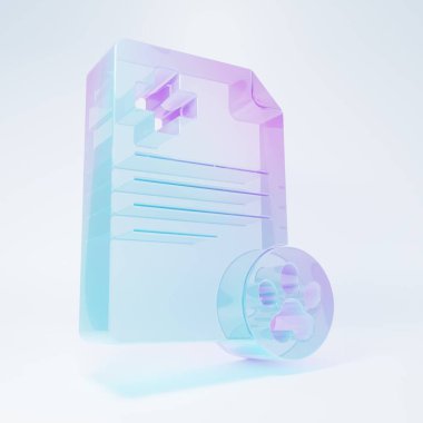 Frosted glass Clipboard with medical clinical record pet icon isolated on white background. Health insurance form. Medical check marks report. Minimalism concept. 3D render illustration.