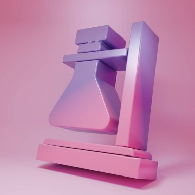 Purple-pink Glass test tube flask on stand icon isolated on pink background. Laboratory equipment. Minimalism concept. 3D render illustration.