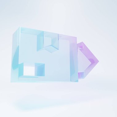 Frosted glass Carton cardboard box icon isolated on white background. Box, package, parcel sign. Delivery and packaging. Minimalism concept. 3D render illustration.