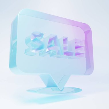 Frosted glass Hanging sign with text Sale icon isolated on white background. Signboard with text Sale. Minimalism concept. 3D render illustration.
