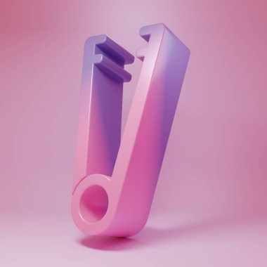 Purple-pink Meat tongs icon isolated on pink background. BBQ tongs sign. Barbecue and grill tool. Minimalism concept. 3D render illustration.