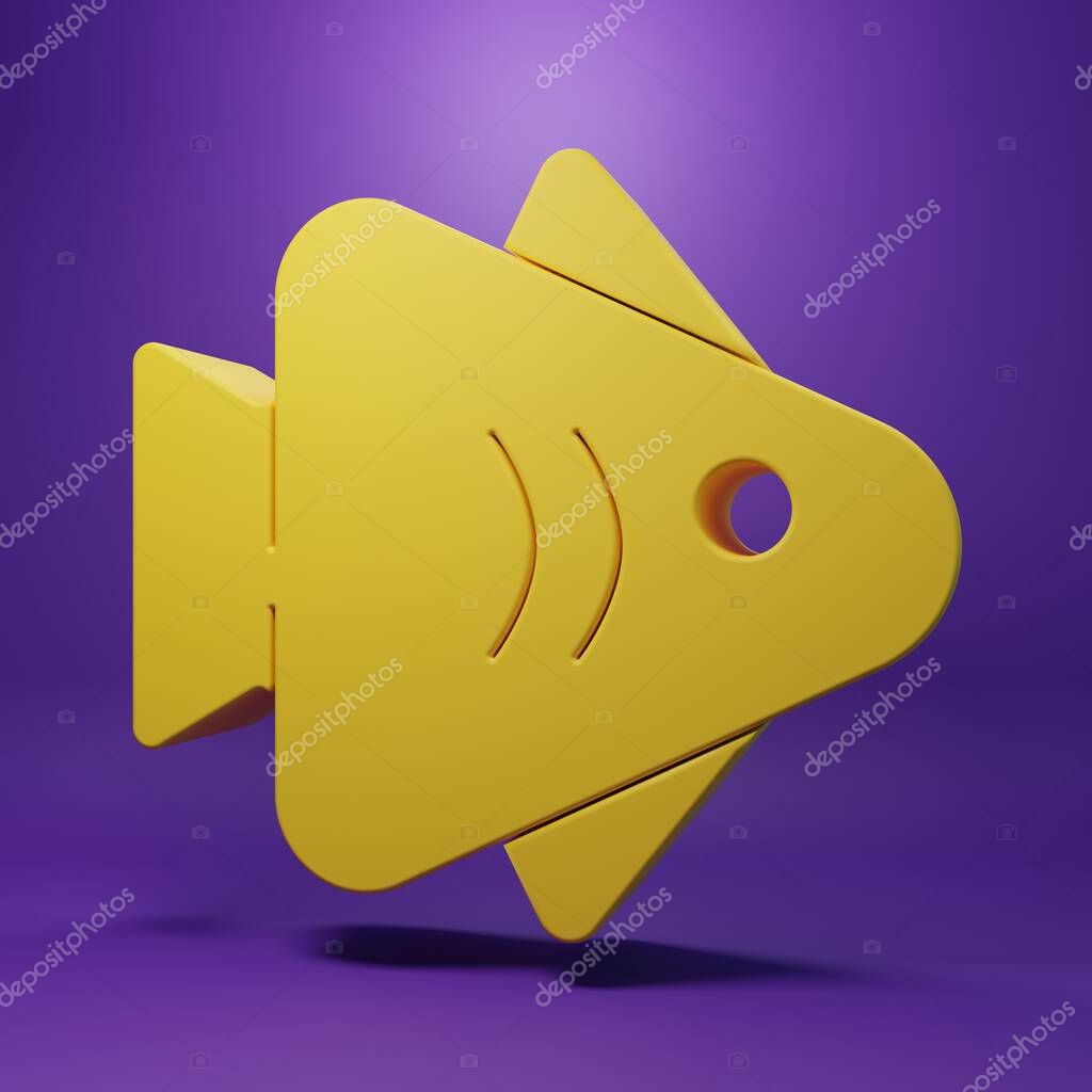 Yellow Fish icon isolated on purple background. Minimalism concept. 3D render illustration .