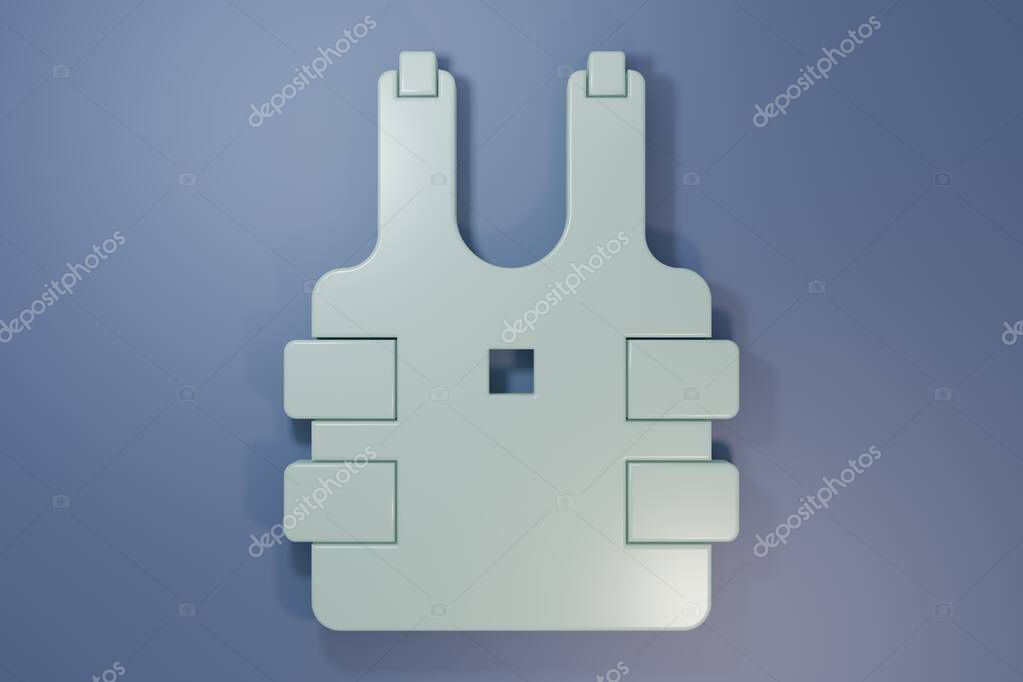 Grey Bulletproof vest for protection from bullets icon isolated on purple-blue background. Body armor sign. Military clothing. Minimalism concept. 3D render illustration.