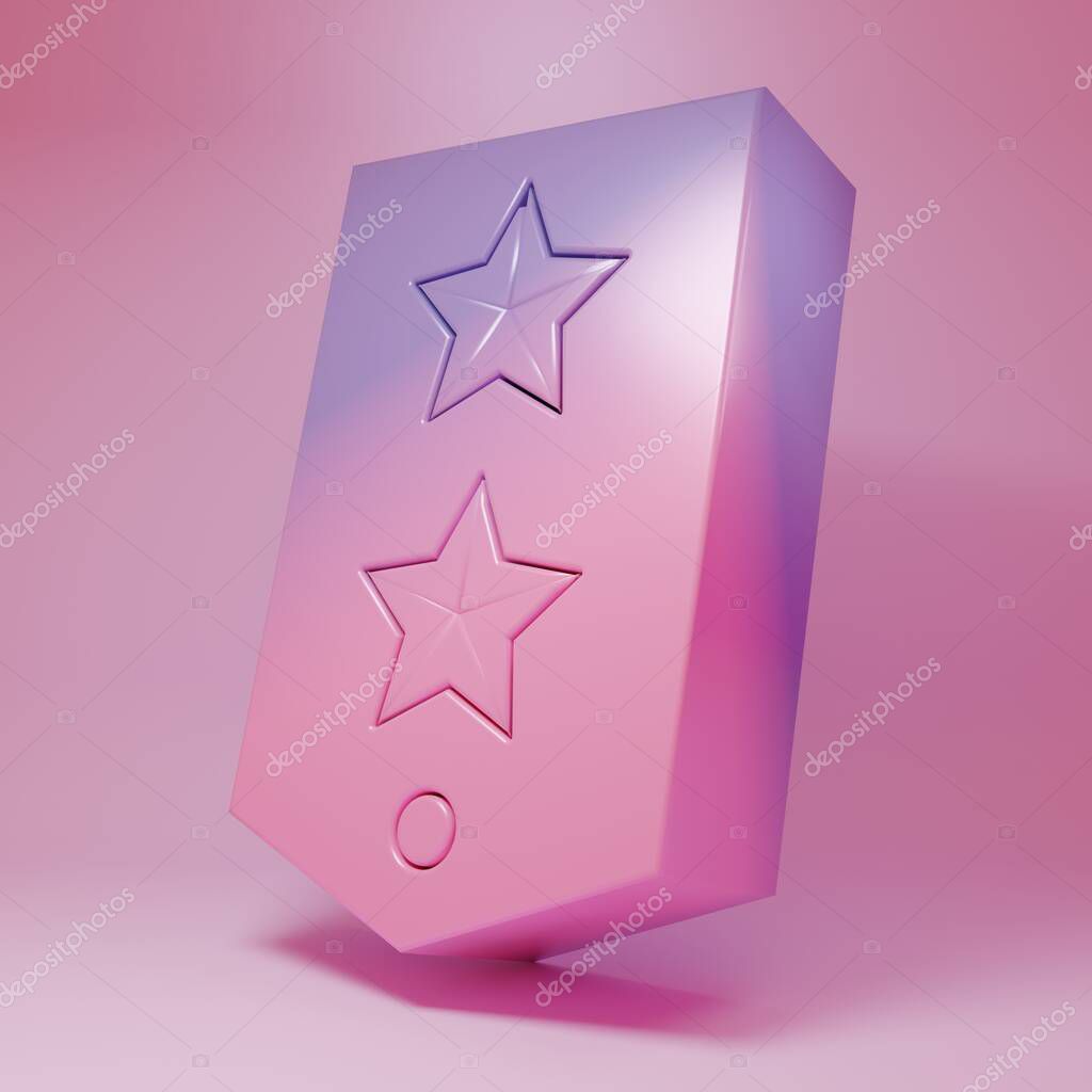 Purple-pink Chevron icon isolated on pink background. Military badge sign. Minimalism concept. 3D render illustration.