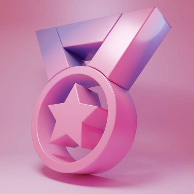 Purple-pink Medal icon isolated on pink background. Winner symbol. Minimalism concept. 3D render illustration.