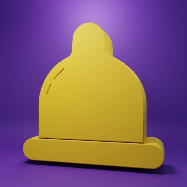 Yellow Condom icon isolated on purple background. Safe love symbol. Contraceptive method for male. Minimalism concept. 3D render illustration.