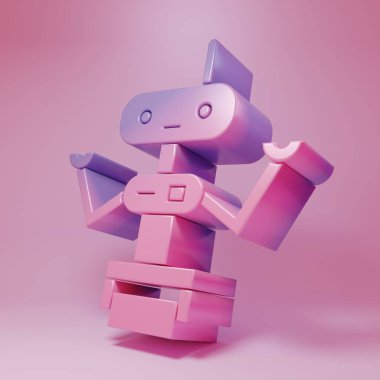 Purple-pink Robot icon isolated on pink background. Minimalism concept. 3D render illustration.