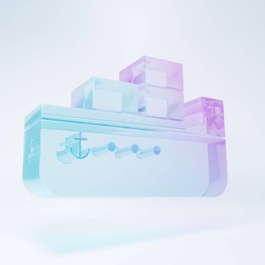 Frosted glass Oil tanker ship icon isolated on white background. Minimalism concept. 3D render illustration.