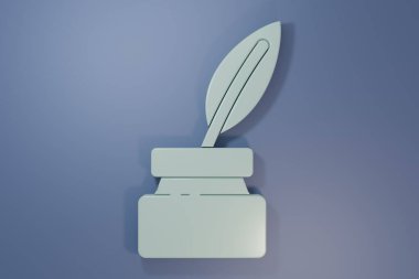 Gri Tüy ve mürekkep hokkası simgesi mor-mavi arkaplanda izole edilmiş. Minimalizm kavramı. 3 Boyutlu resimleme.